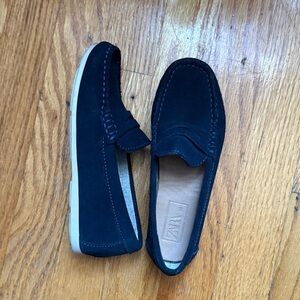 Zara Kids Boys Loafers Navy Blue Leather Round Toe Slip On Shoes Sz EU31